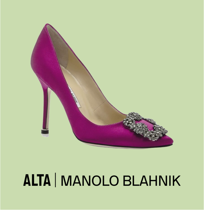 HANGISI Dark Fuchsia Satin Jewel Buckle Pumps