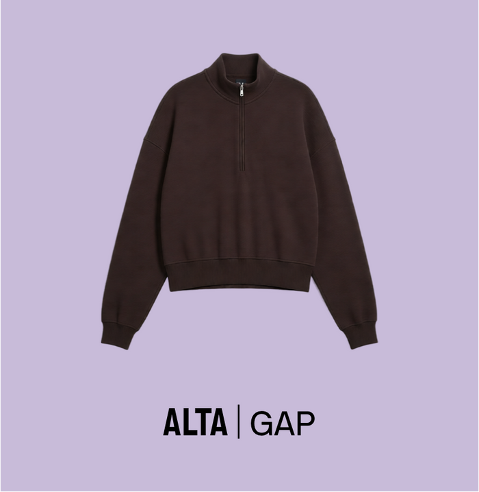 Textured Cotton Oversized Half-Zip Pullover Brown