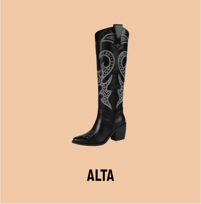 Black Faux Leather Cowboy Boots